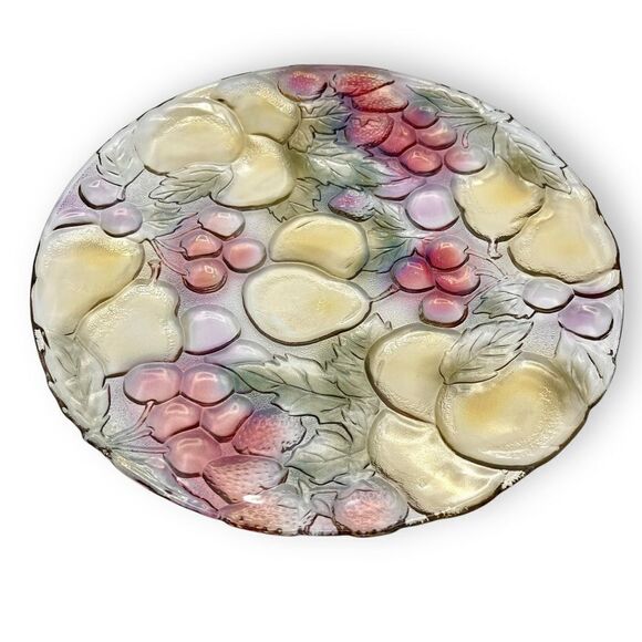 Indiana Glass Rainbow Garden Fruit Textured Glass Round Serving Platter - Picture 6 of 13